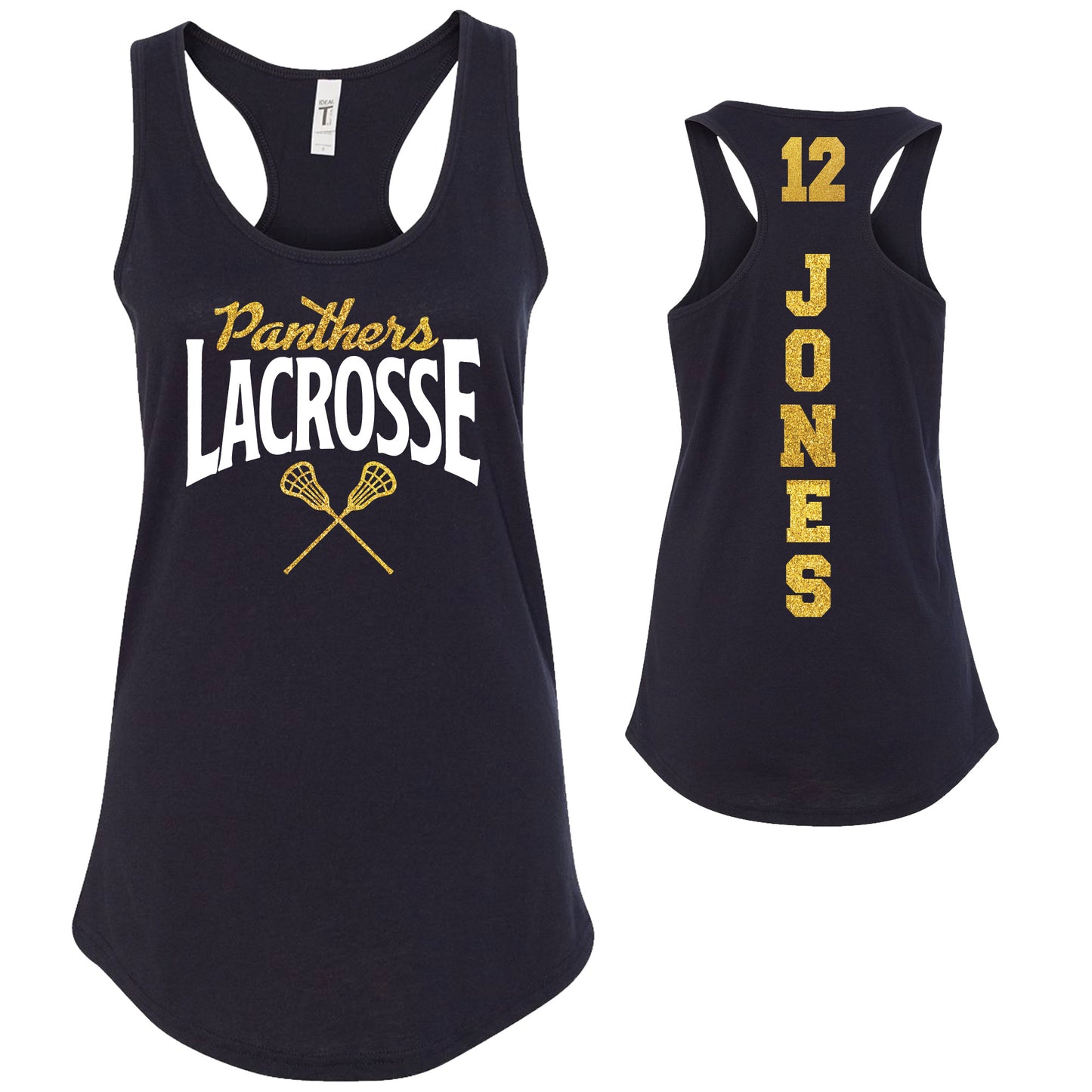 Custom Lacrosse Team Glitter Deisgn Next Level Fitted Racerback Tank Top - 10.1533