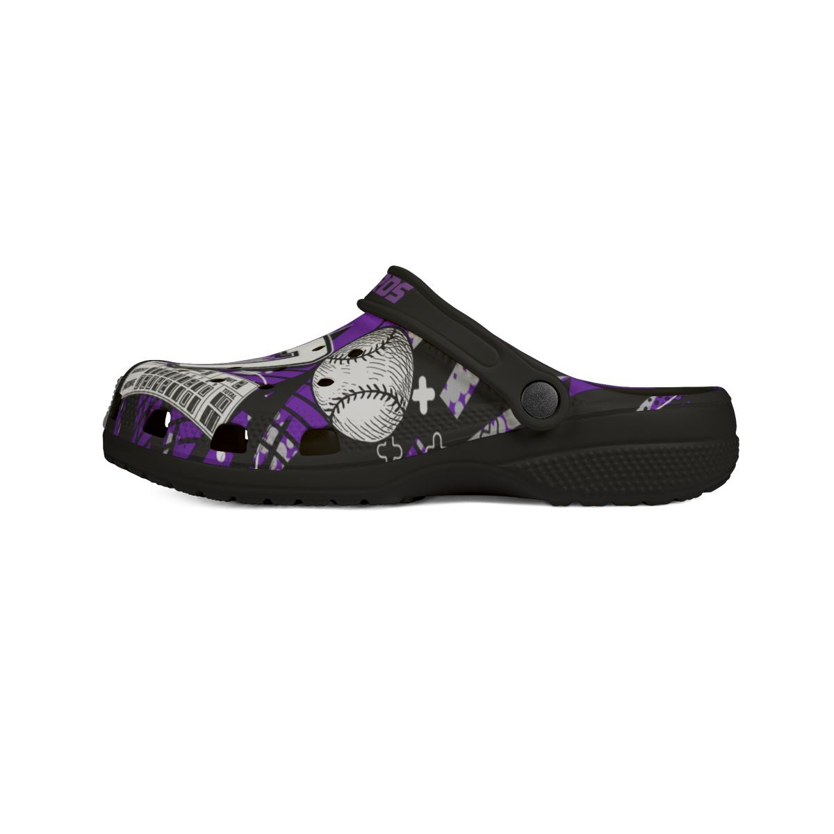 Personalized Custom Purple Velocity Child and Adult Baseball Clogs Shoes