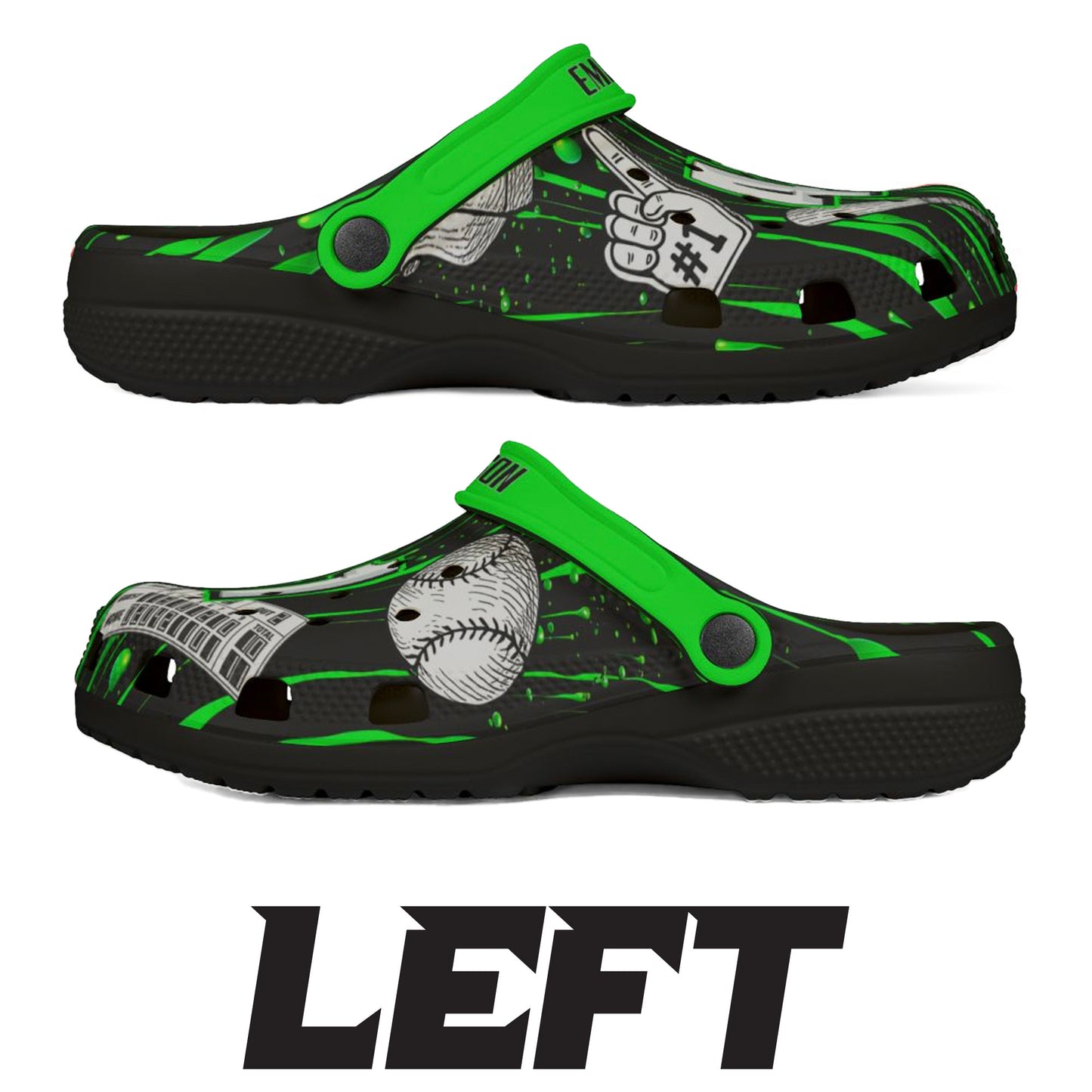 Personalized Custom Child and Adult Baseball Dripping Paint Clogs Shoes