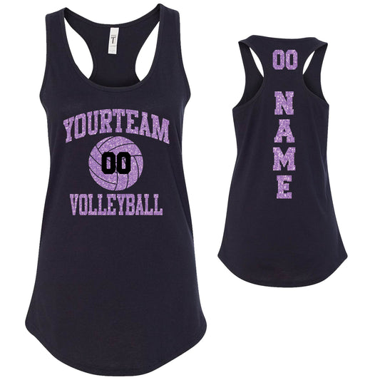 Custom Volleyball Team Glitter Design Next Level Fitted Racerback Tank Top - 1533