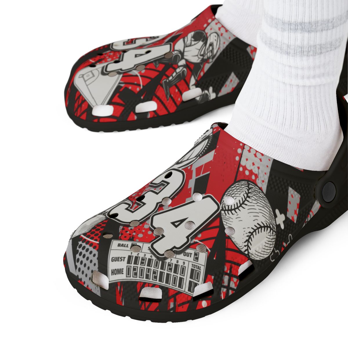 Personalized Custom Red Velocity Child and Adult Baseball Clogs Shoes