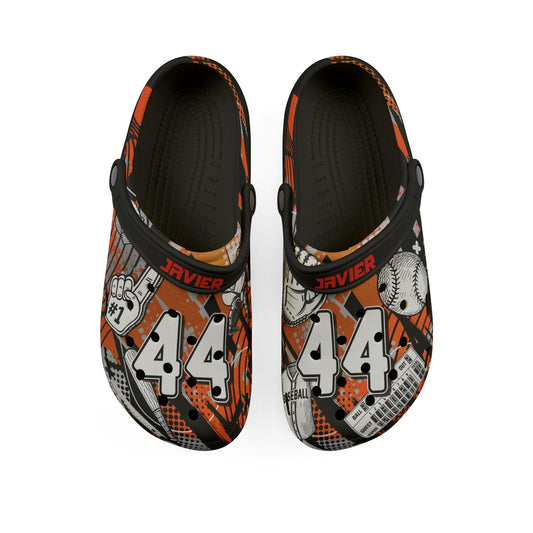 Personalized Custom Orange Velocity Child and Adult Baseball Clogs Shoes