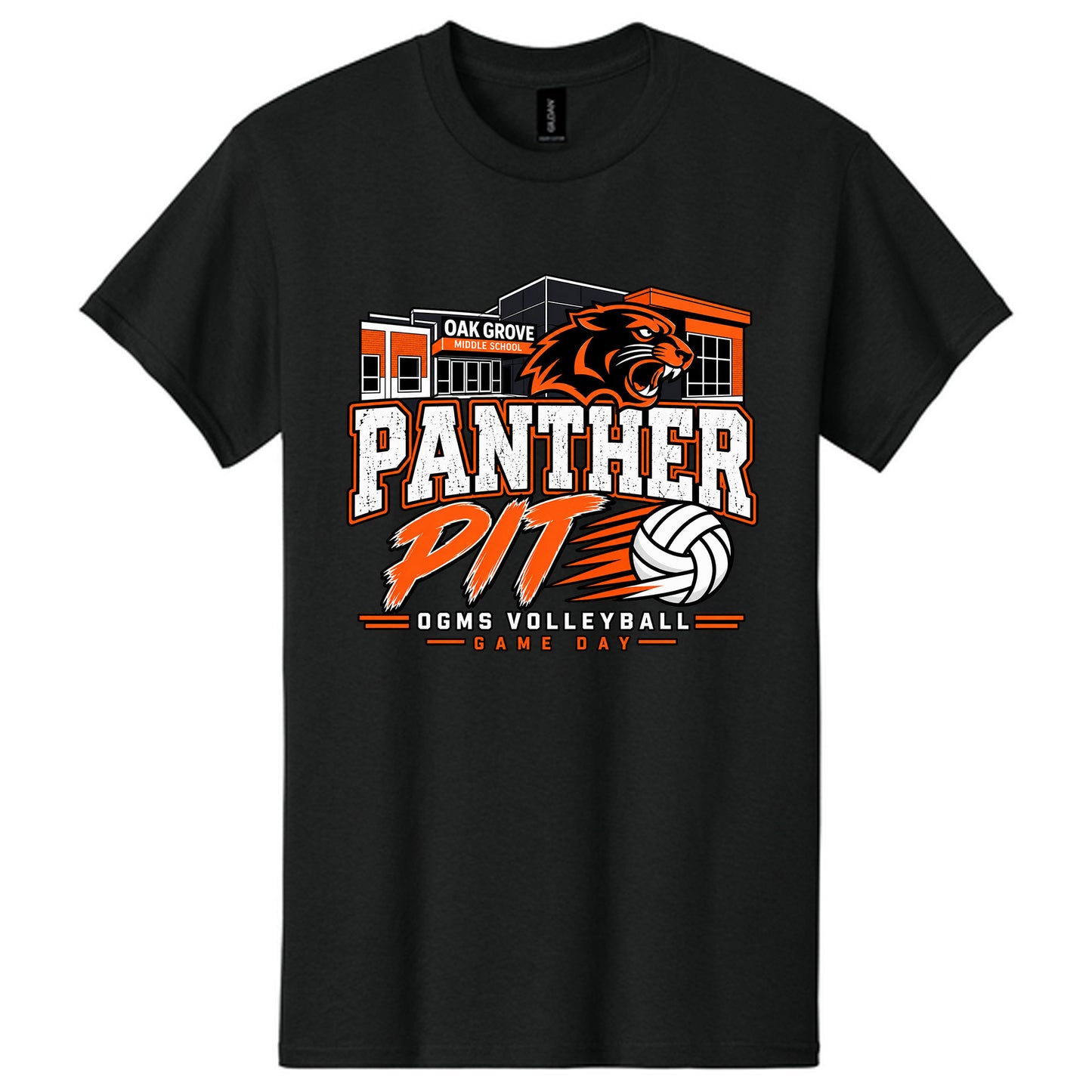 Panther Pit Oak Grove Middle School Volleyball Black Cotton Unisex Tee Shirt