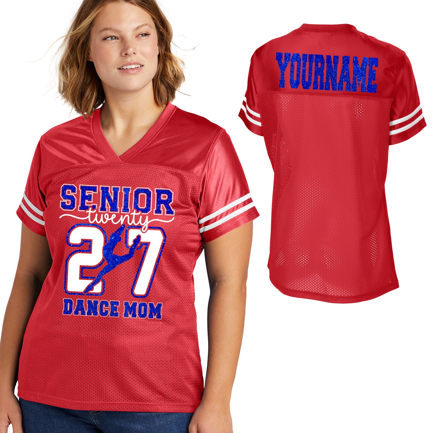 Patriots Senior Dance Mom Glitter Team Design Women's White Sport-Tek Replica Football Jersey - LST307