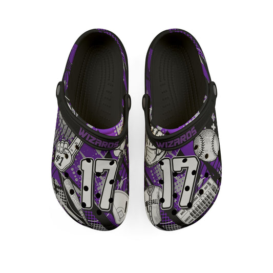 Personalized Custom Purple Velocity Child and Adult Baseball Clogs Shoes
