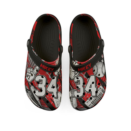 Personalized Custom Red Velocity Child and Adult Baseball Clogs Shoes