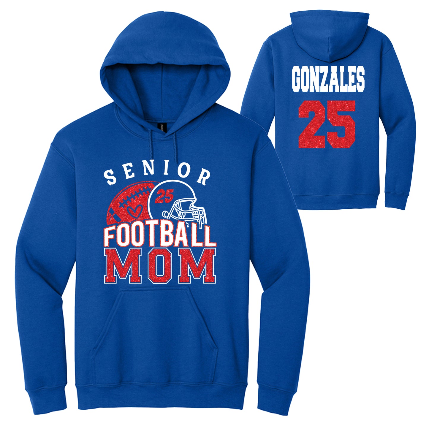 Patriots Senior Football Glitter Design Royal Blue Gildan Heavy Cotton Blend Hoodie Sweatshirt -1.18500