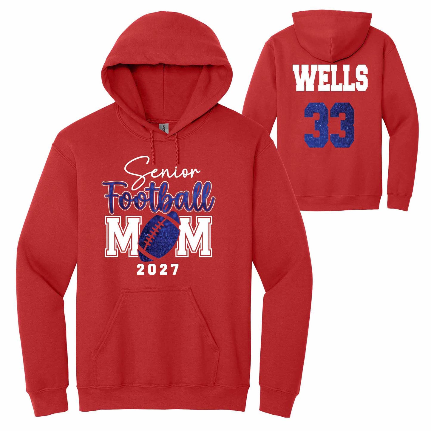 Patriots Senior Football Glitter Design Red Gildan Heavy Cotton Blend Hoodie Sweatshirt -1.18500