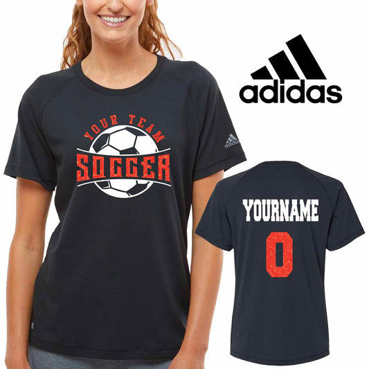 Soccer Team Personalized Glitter Design Women's Adidas Cotton Blend T Shirt - A557