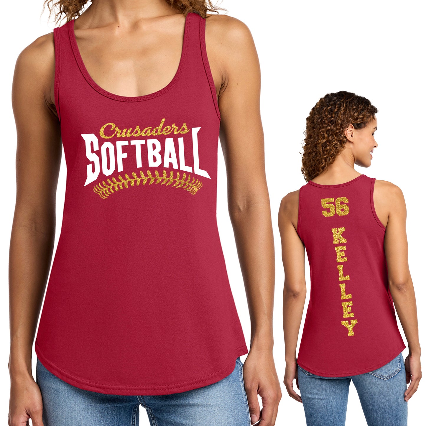Custom Softball Team Glitter Design Port & Co Women's Cotton Core Tank Top - LPC54TT