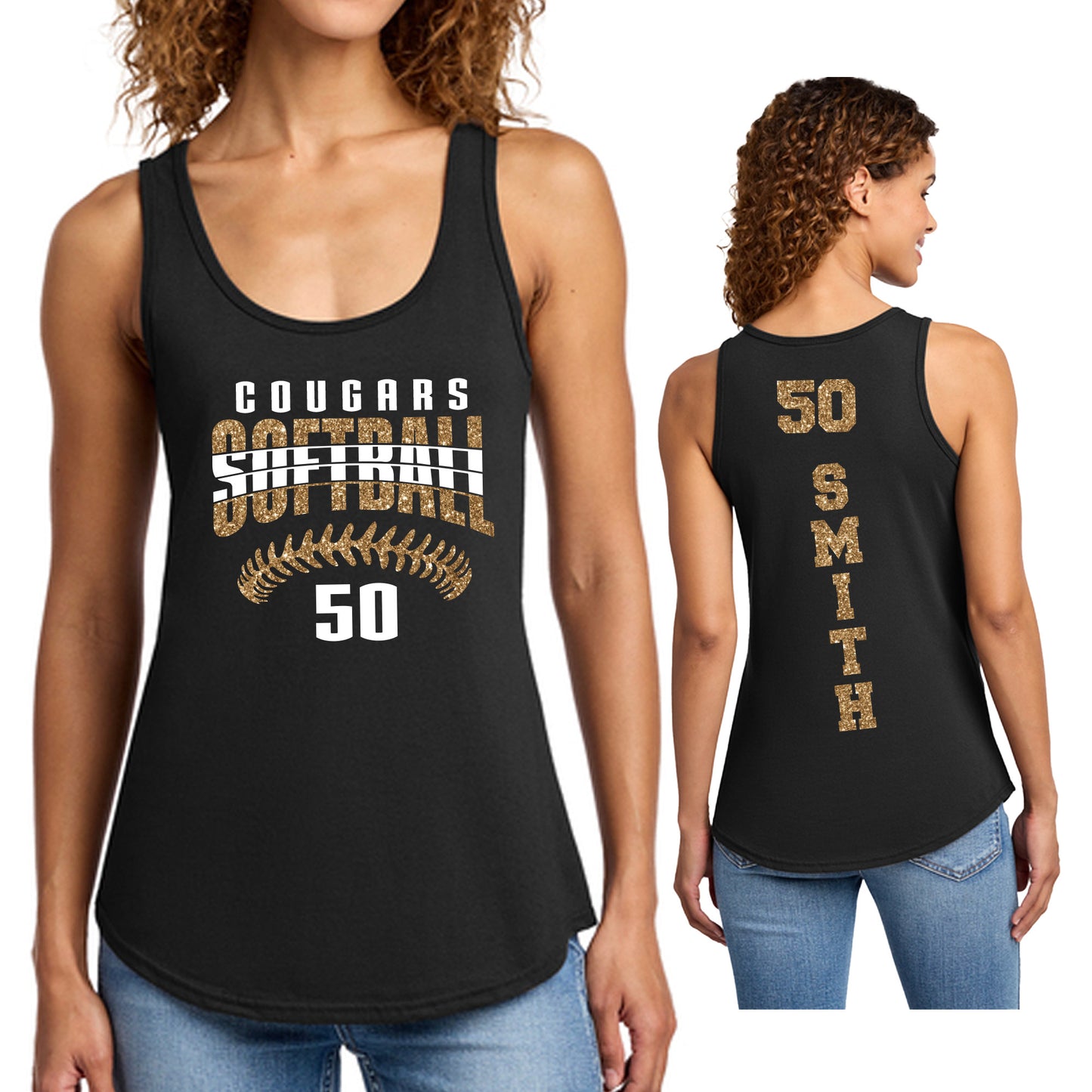 Custom Softball Team Glitter Design Port & Co Women's Cotton Core Tank Top - LPC54TT