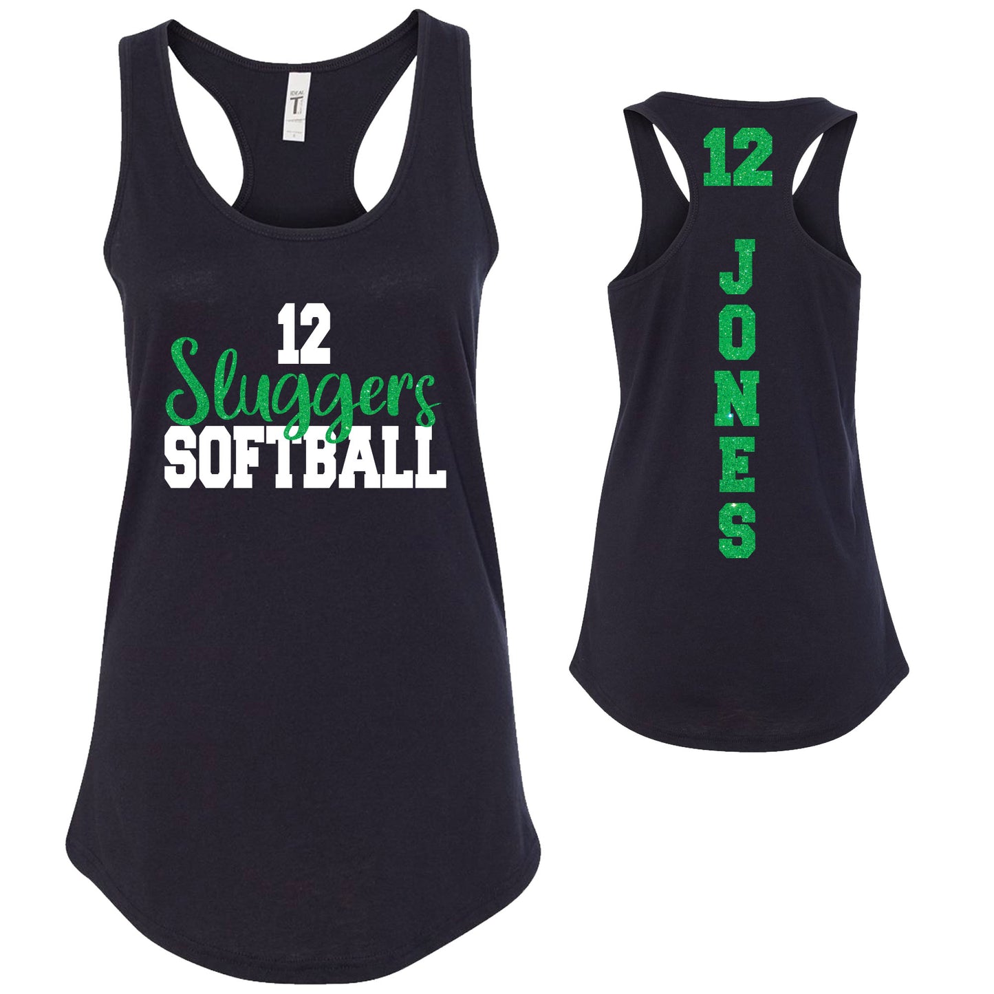 Custom Softball Team Glitter Deisgn Next Level Fitted Racerback Tank Top - 2.1533