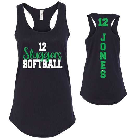 Custom Softball Team Glitter Deisgn Next Level Fitted Racerback Tank Top - 2.1533