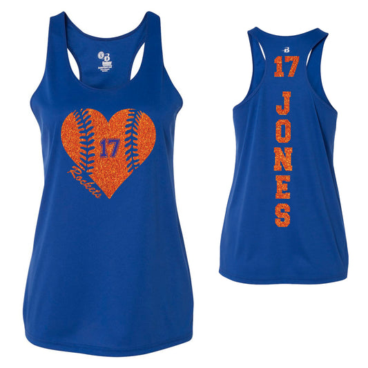 Custom Softball Heart Glitter Design Badger DRI FIT Racerback Tank Top - 4166