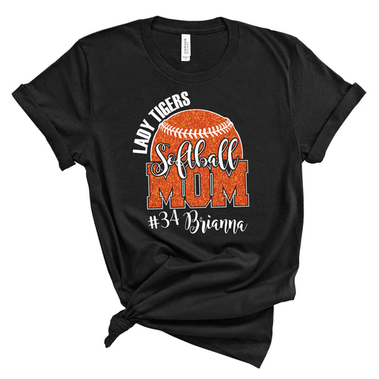 Softball Mom Personalized Glitter Design Unisex Soft Bella + Canvas Jersey T Shirt - 3001