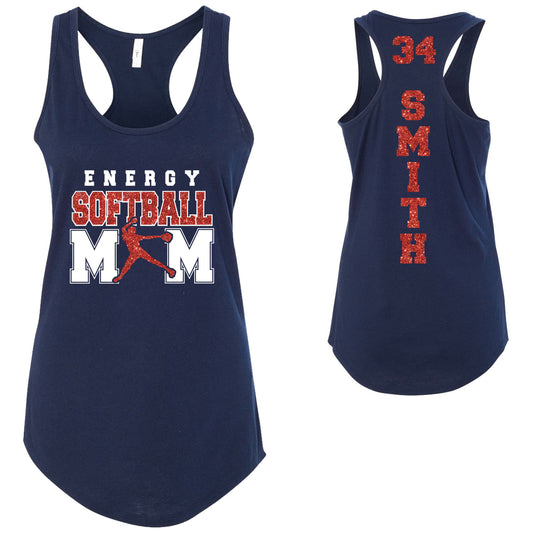 Custom Softball Mom Glitter Deisgn Next Level Fitted Racerback Tank Top - 3.1533