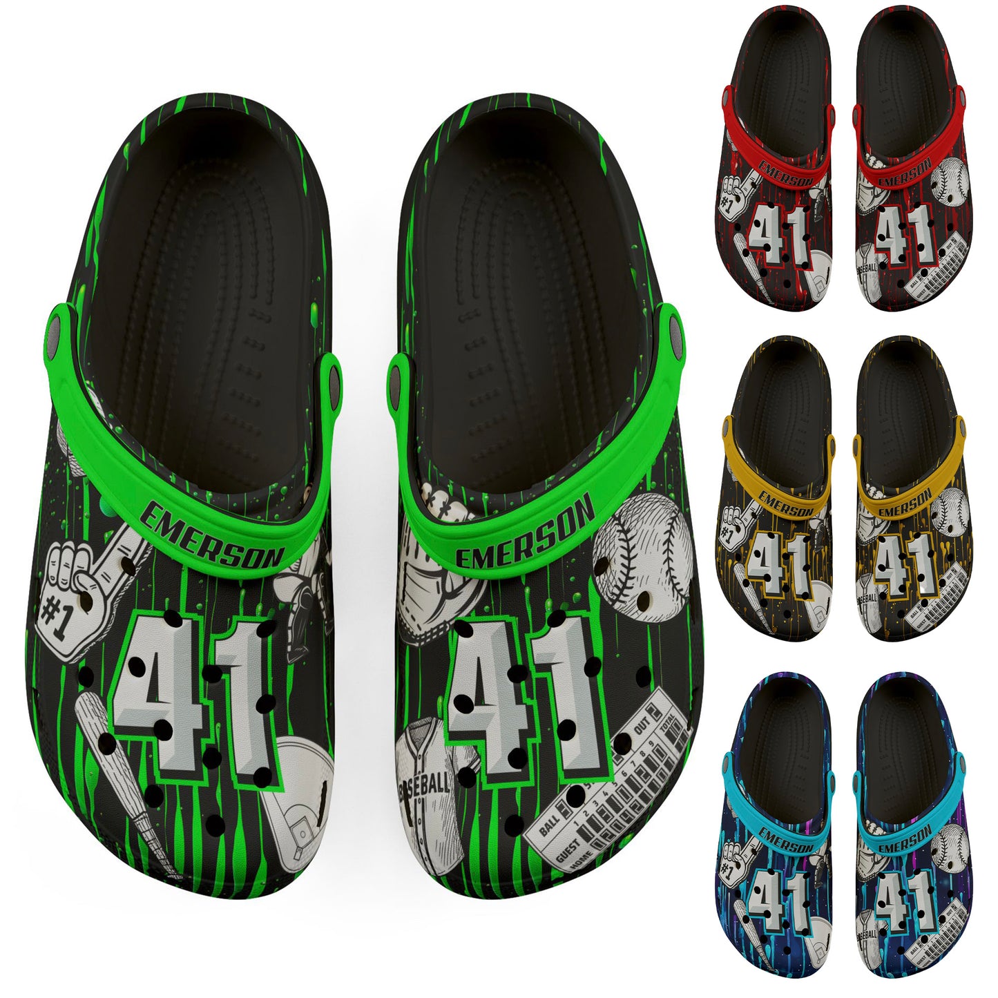 Personalized Custom Child and Adult Baseball Dripping Paint Clogs Shoes