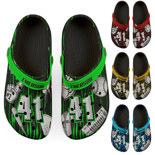 Personalized Custom Child and Adult Baseball Dripping Paint Clogs Shoes