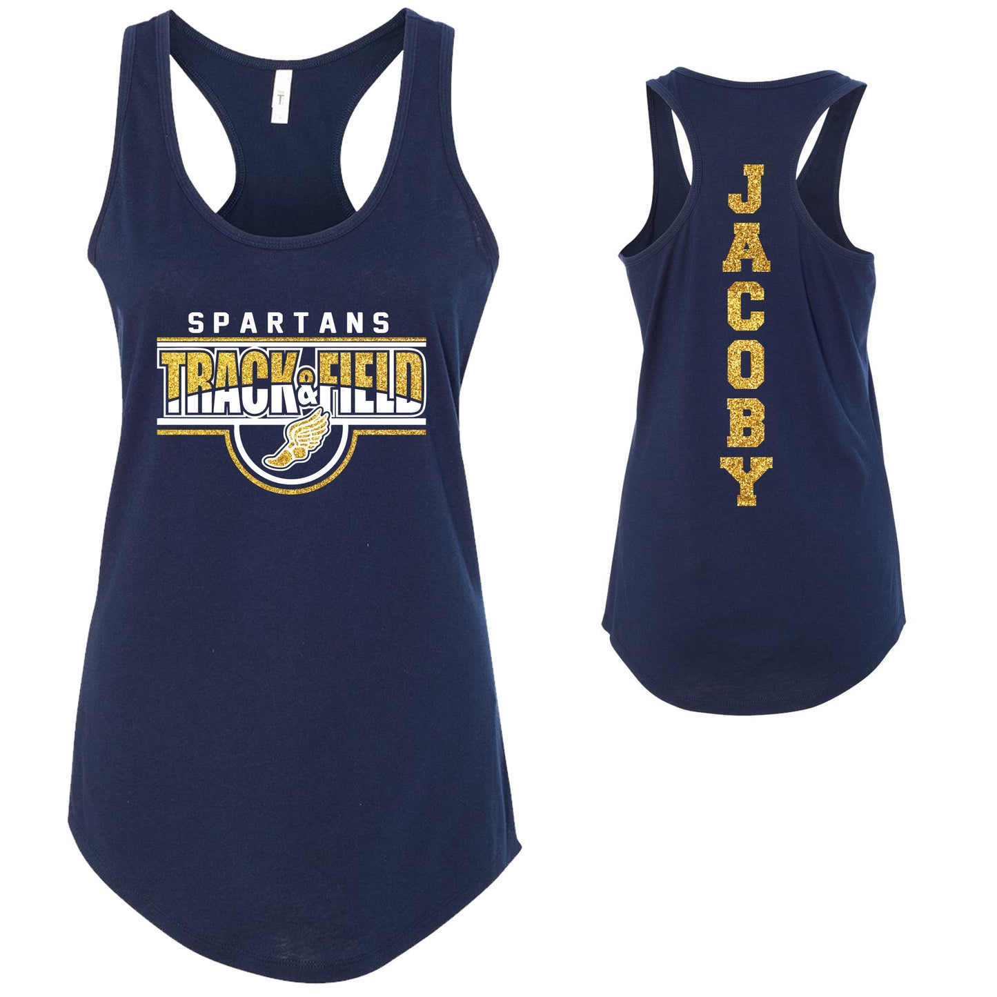 Custom Track Team Glitter Deisgn Next Level Fitted Racerback Tank Top - 1533