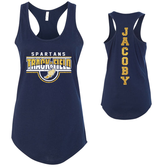 Custom Track Team Glitter Deisgn Next Level Fitted Racerback Tank Top - 1533