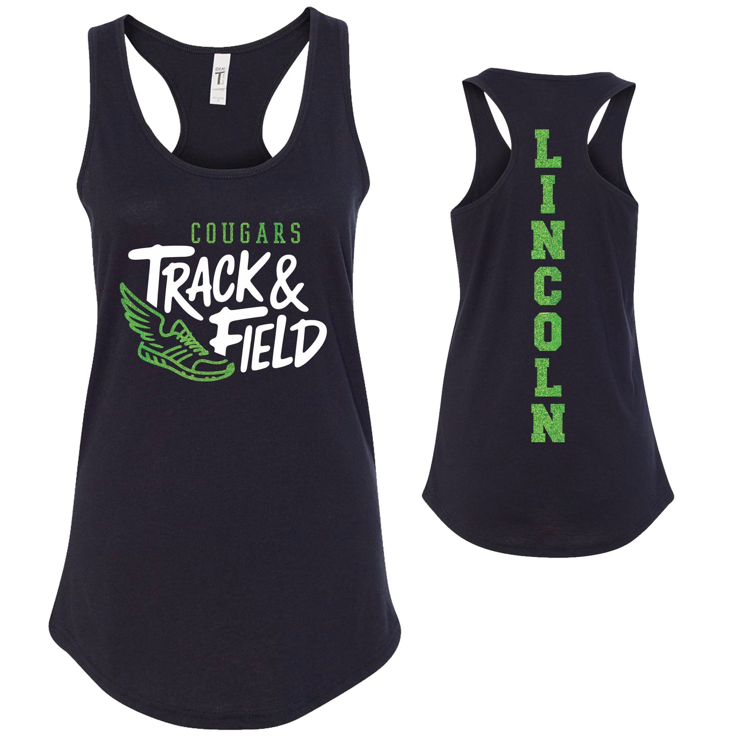 Custom Track Team Glitter Deisgn Next Level Fitted Racerback Tank Top - 13.1533
