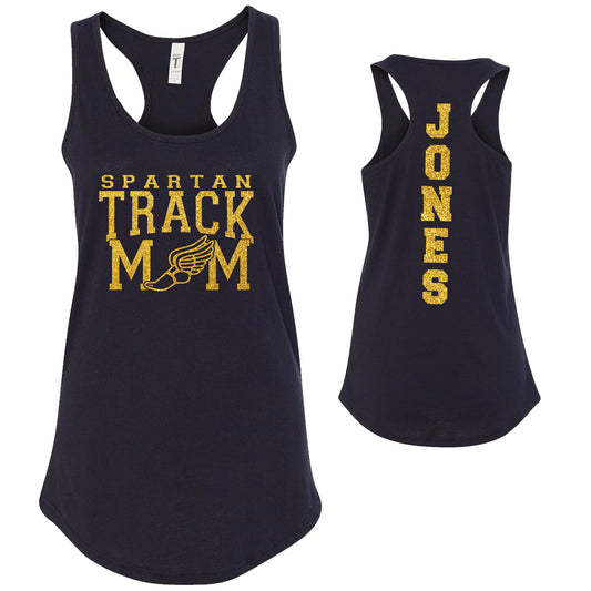 Custom Track Mom Glitter Deisgn Next Level Fitted Racerback Tank Top - 1533