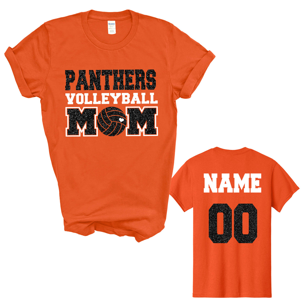 Glitter Oak Grove Middle School Panthers Mom Volleyball Gildan Unisex Tee Shirt with Personalization