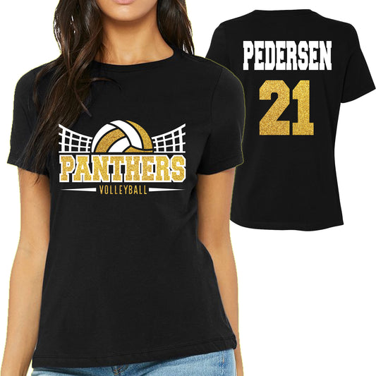 Volleyball Design Personalized Glitter Design Women's Soft Bella + Canvas Jersey T Shirt - 6400