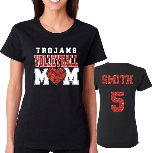 Volleyball Mom Glitter Team Design Women's Gildan Tee Shirt - 5000L