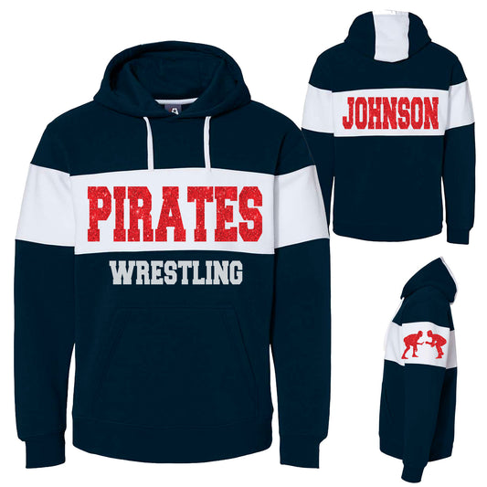 Glitter Wrestling Design J. America Varsity Fleece Colorblocked Hoodie Sweater - 8644