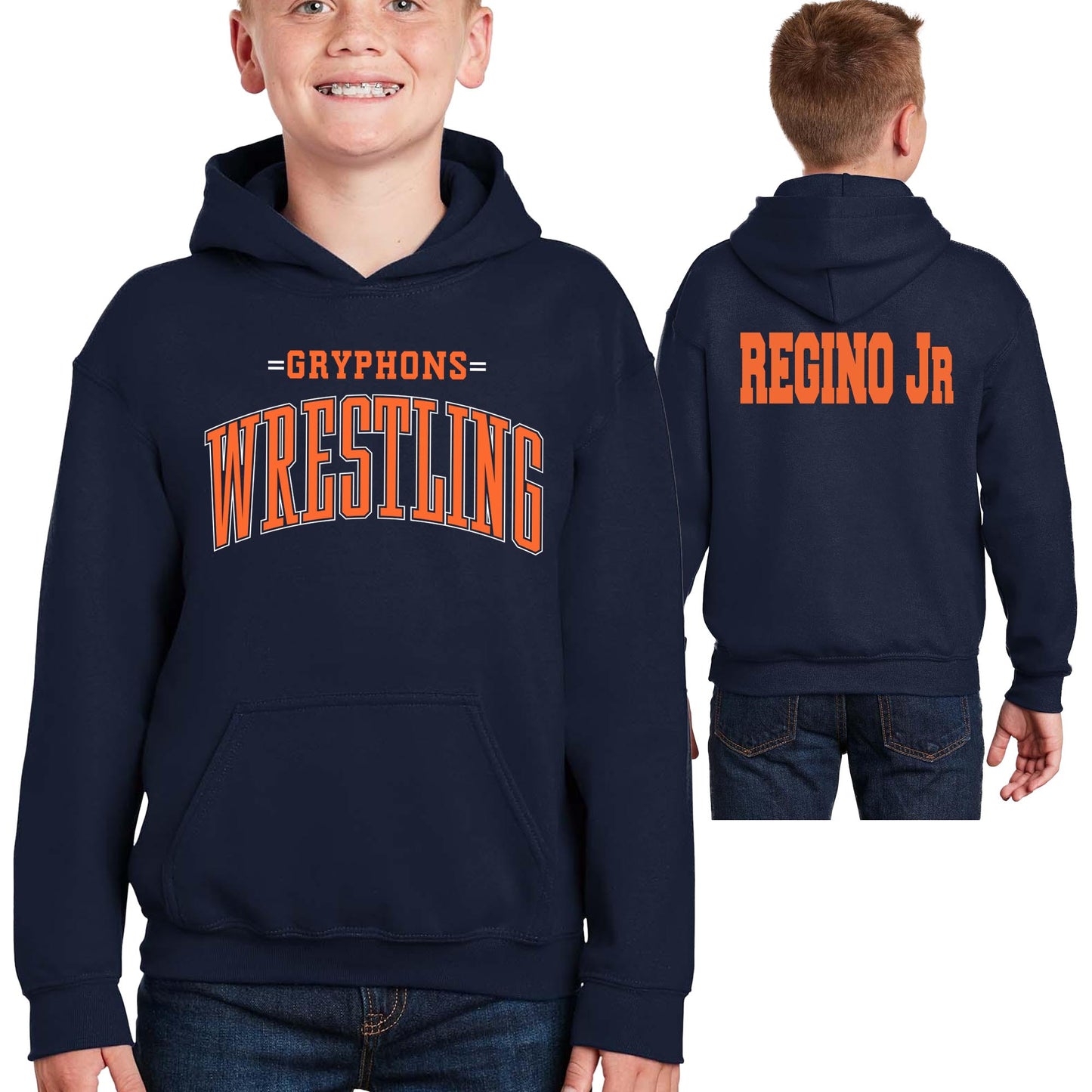 Wrestling Team Design Gildan Heavy Cotton Blend Youth Hoodie Sweatshirt - 1538.18500b