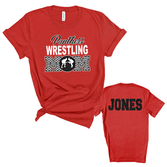 Wrestling Mom Personalized Glitter Chevron Design Unisex Soft Bella + Canvas Jersey T Shirt - 3001