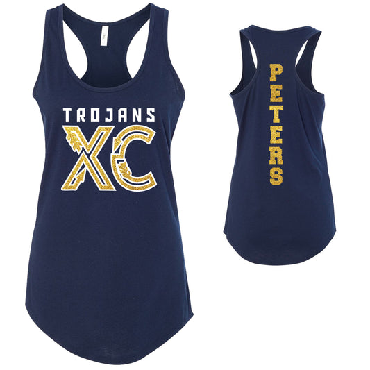 Custom Cross Country Team Glitter Design Next Level Fitted Racerback Tank Top - 1533