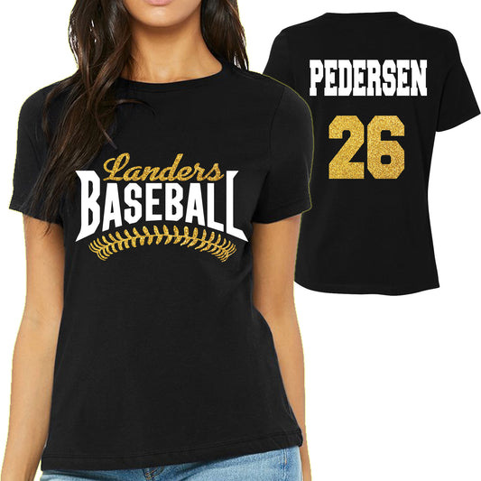 Baseball Design Personalized Glitter Design Women's Soft Bella + Canvas Jersey T Shirt - 6400
