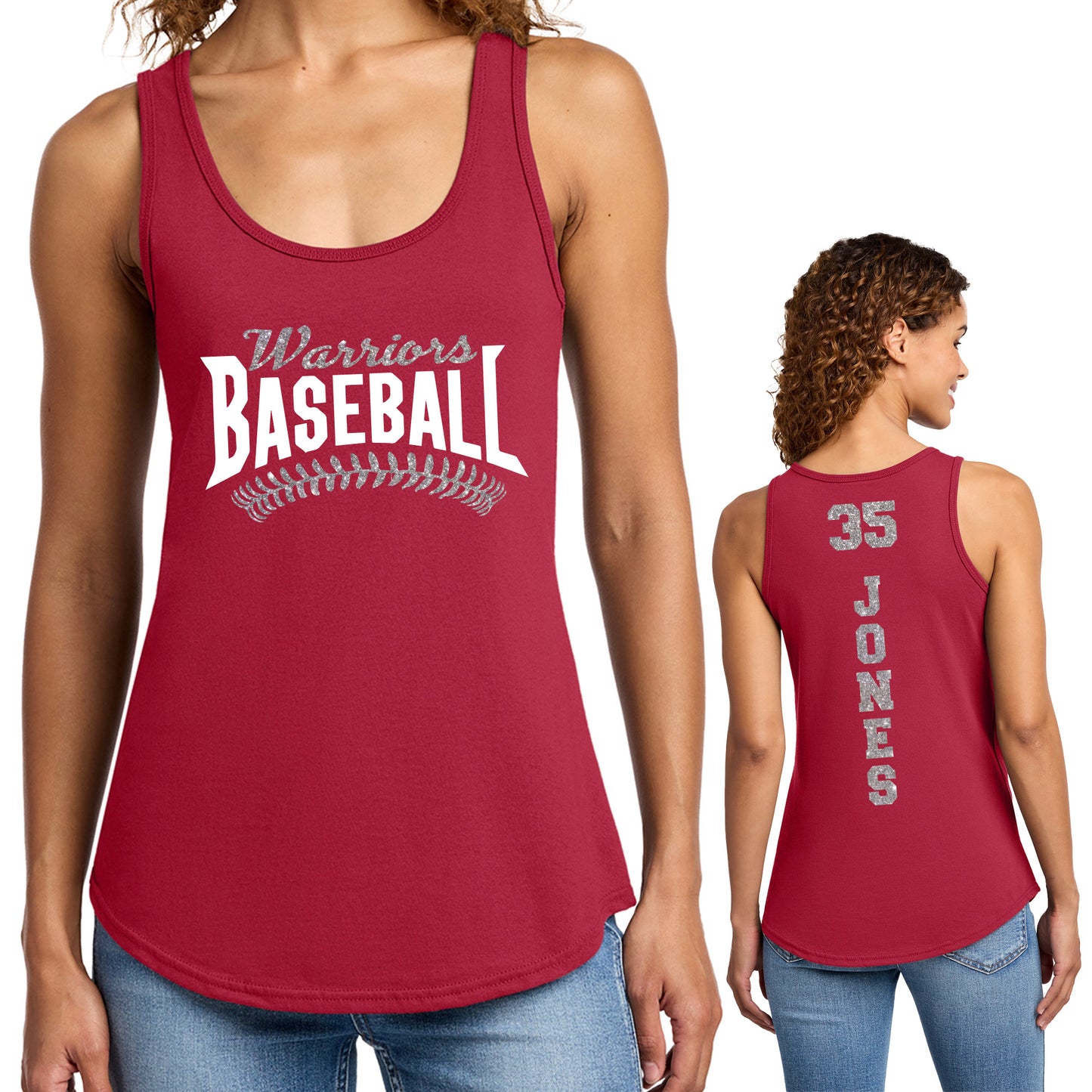 Custom Baseball Team Glitter Design Port & Co Women's Cotton Core Tank Top - 817.LPC54TT