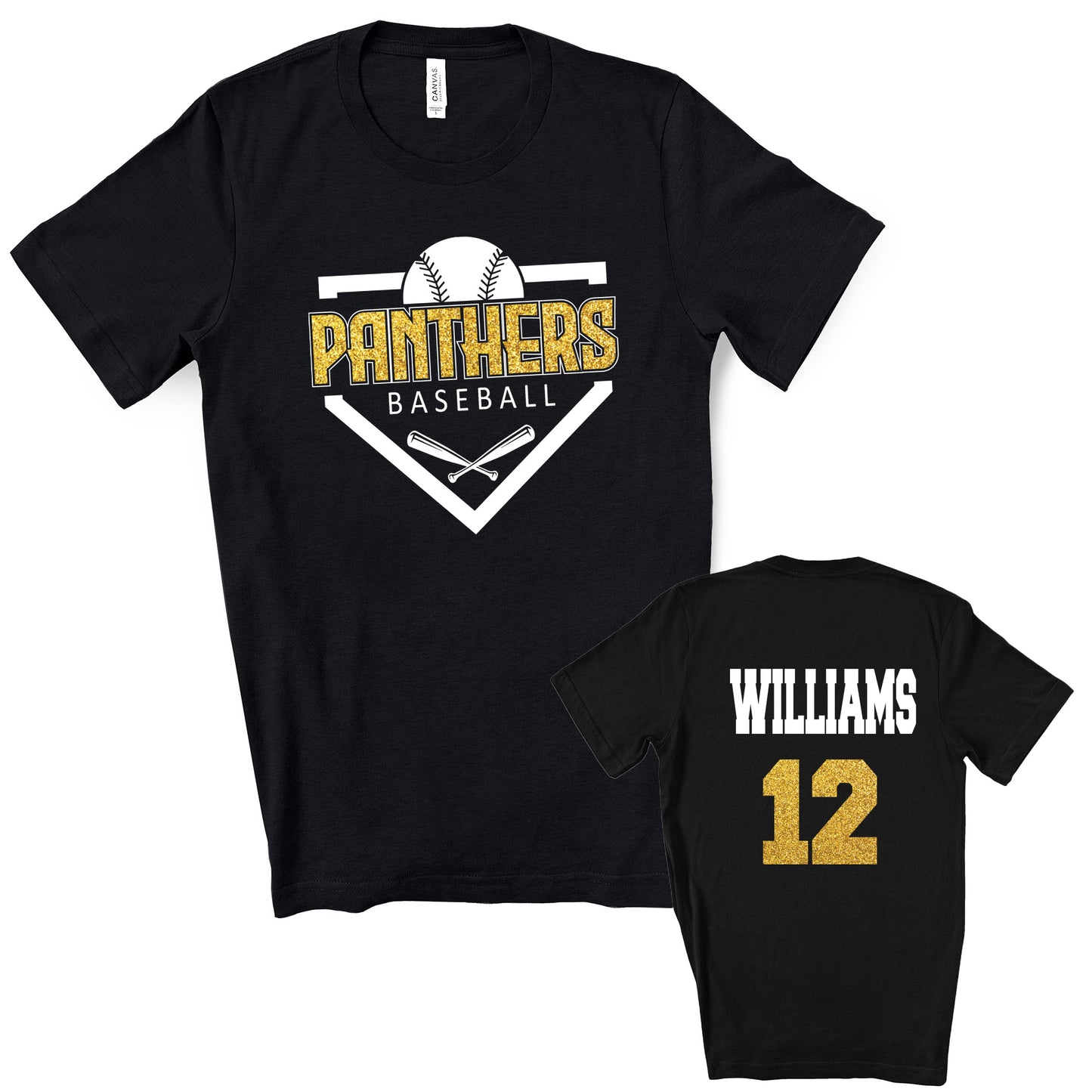 Baseball Design Personalized Glitter Design Unisex Soft Bella + Canvas Jersey T Shirt - 3001