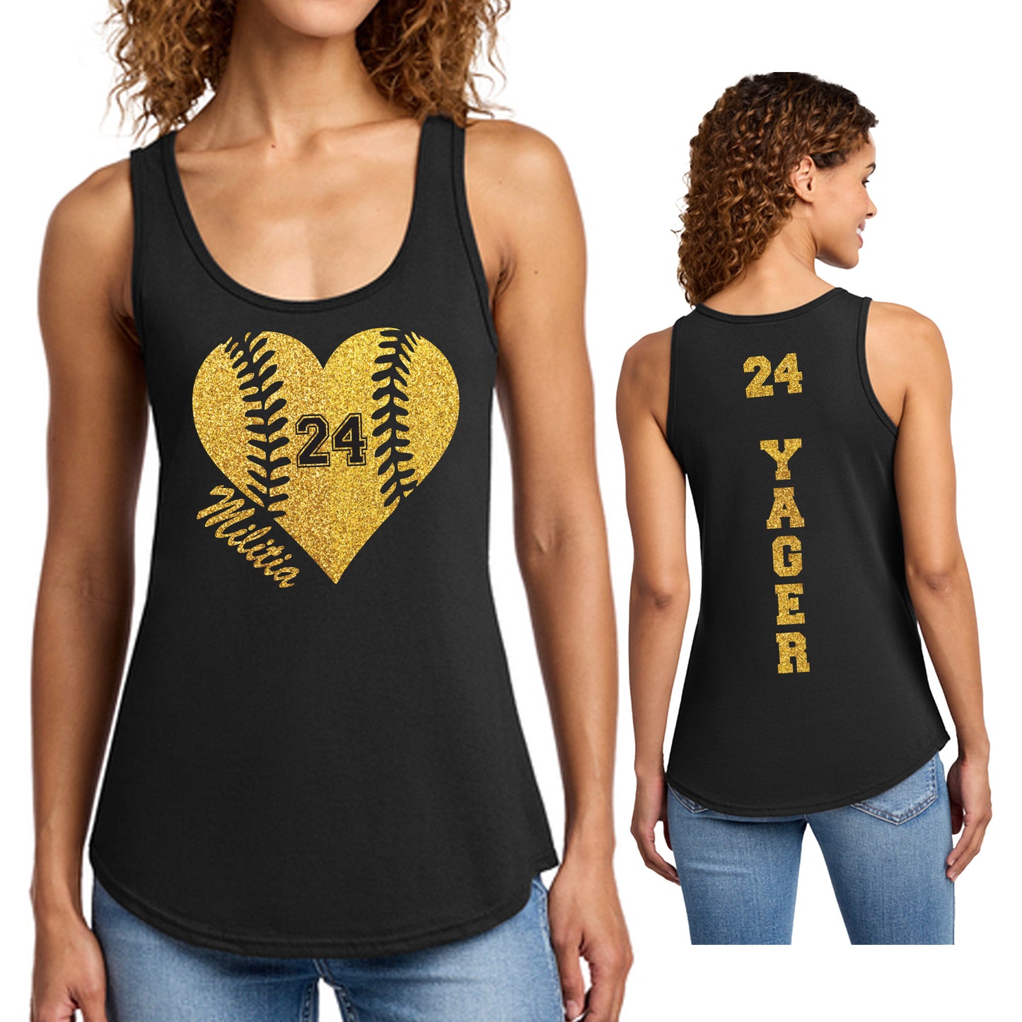 Custom Baseball Heart Glitter Design Port & Co Women's Cotton Core Tank Top - LPC54TT