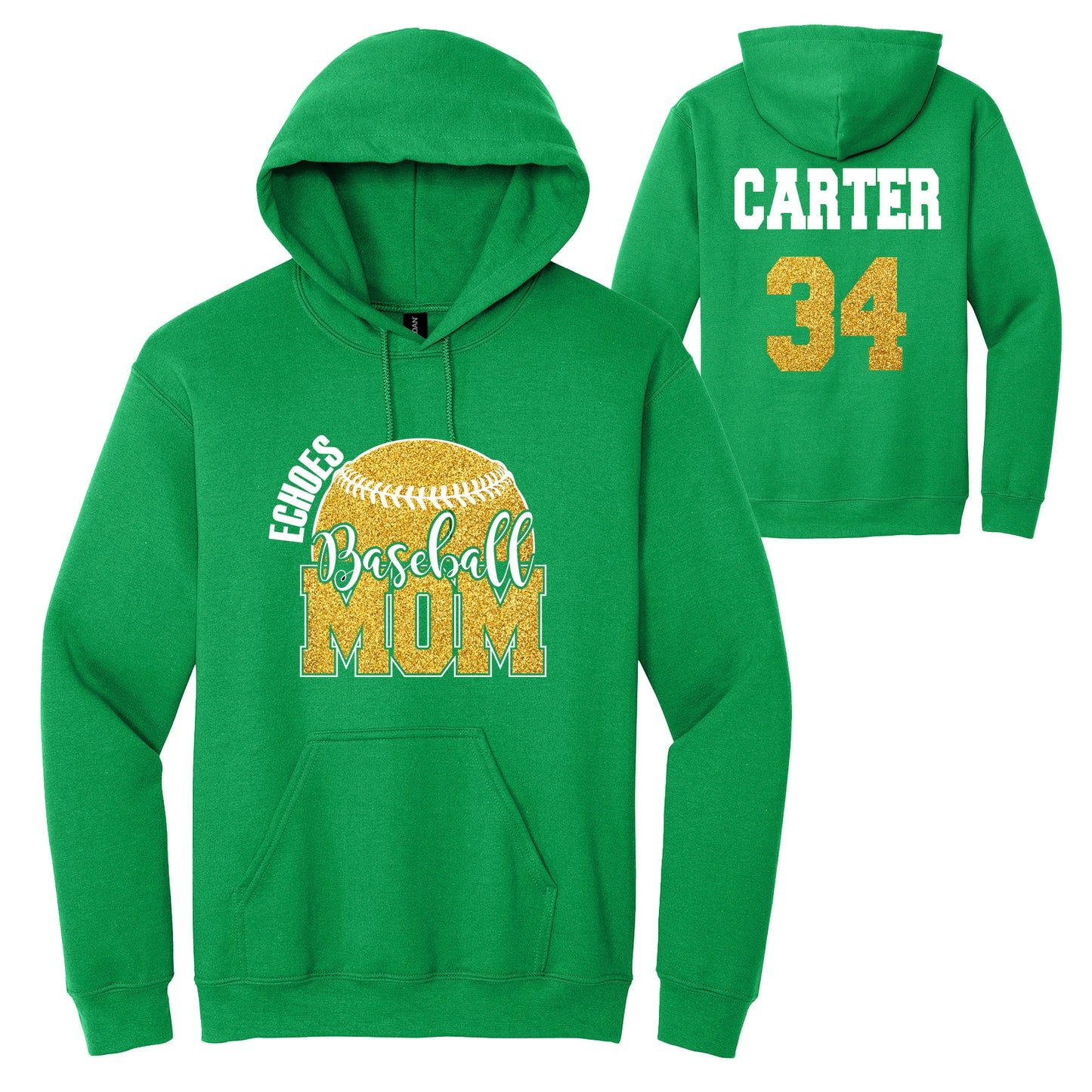Baseball Team Mom Glitter Design Gildan Heavy Cotton Blend Hoodie Sweatshirt - 18500