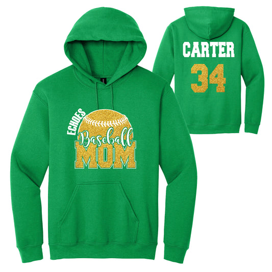 Baseball Team Mom Glitter Design Gildan Heavy Cotton Blend Hoodie Sweatshirt - 18500