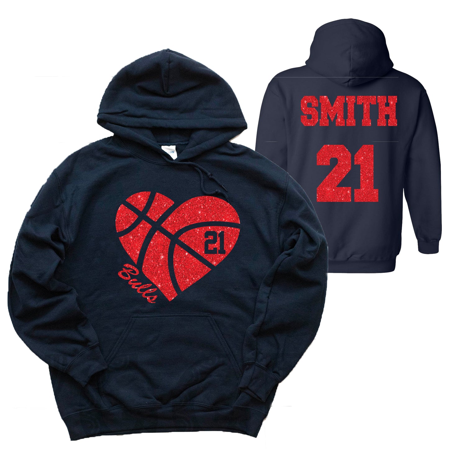 Basketball Heart Team Glitter Design Gildan Heavy Cotton Blend Hoodie Sweatshirt - 106.18500