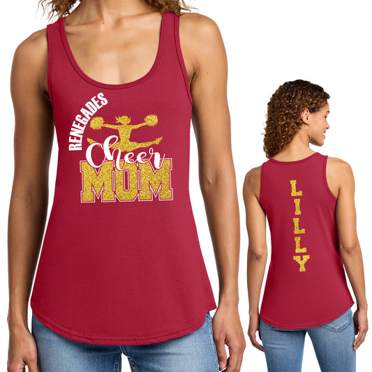 Custom Cheer Mom Glitter Design Port & Co Women's Cotton Core Tank Top - LPC54TT