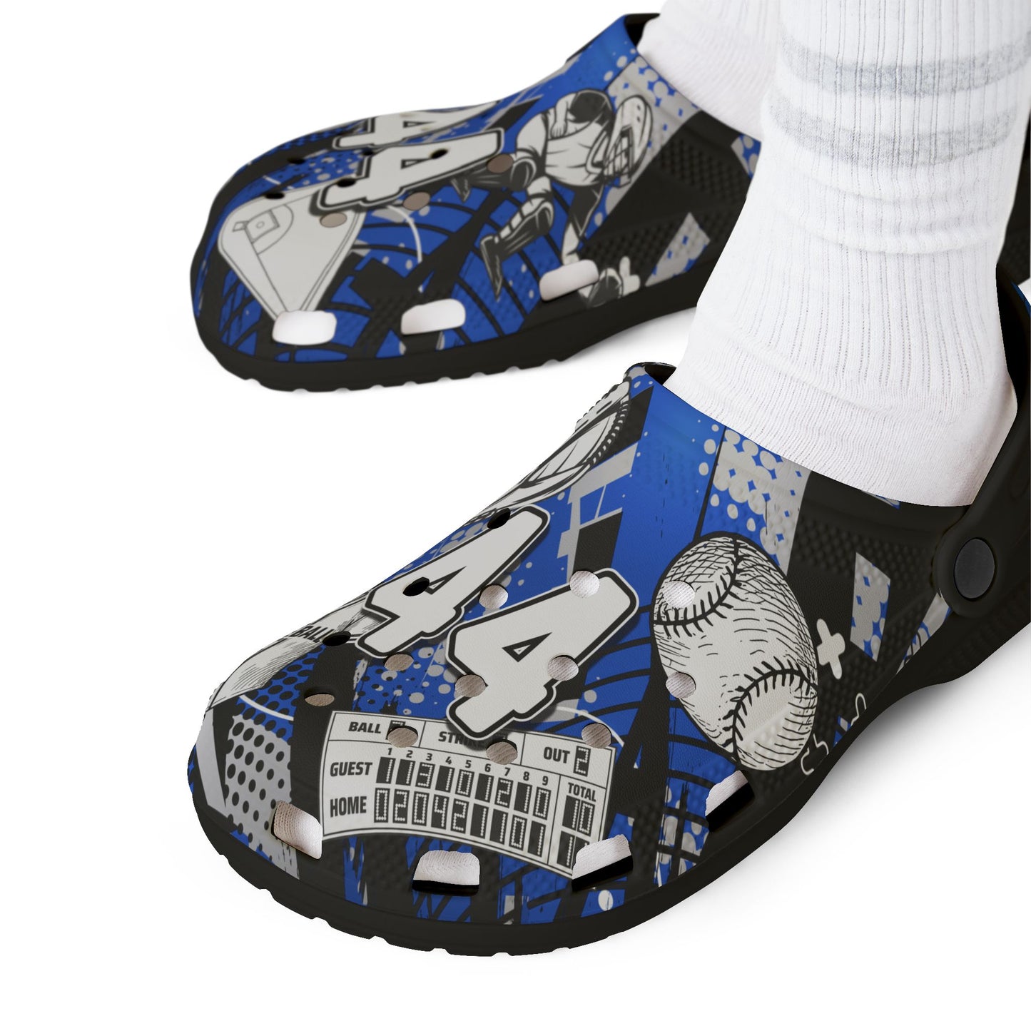 Personalized Custom Blue Velocity Child and Adult Baseball Clogs Shoes