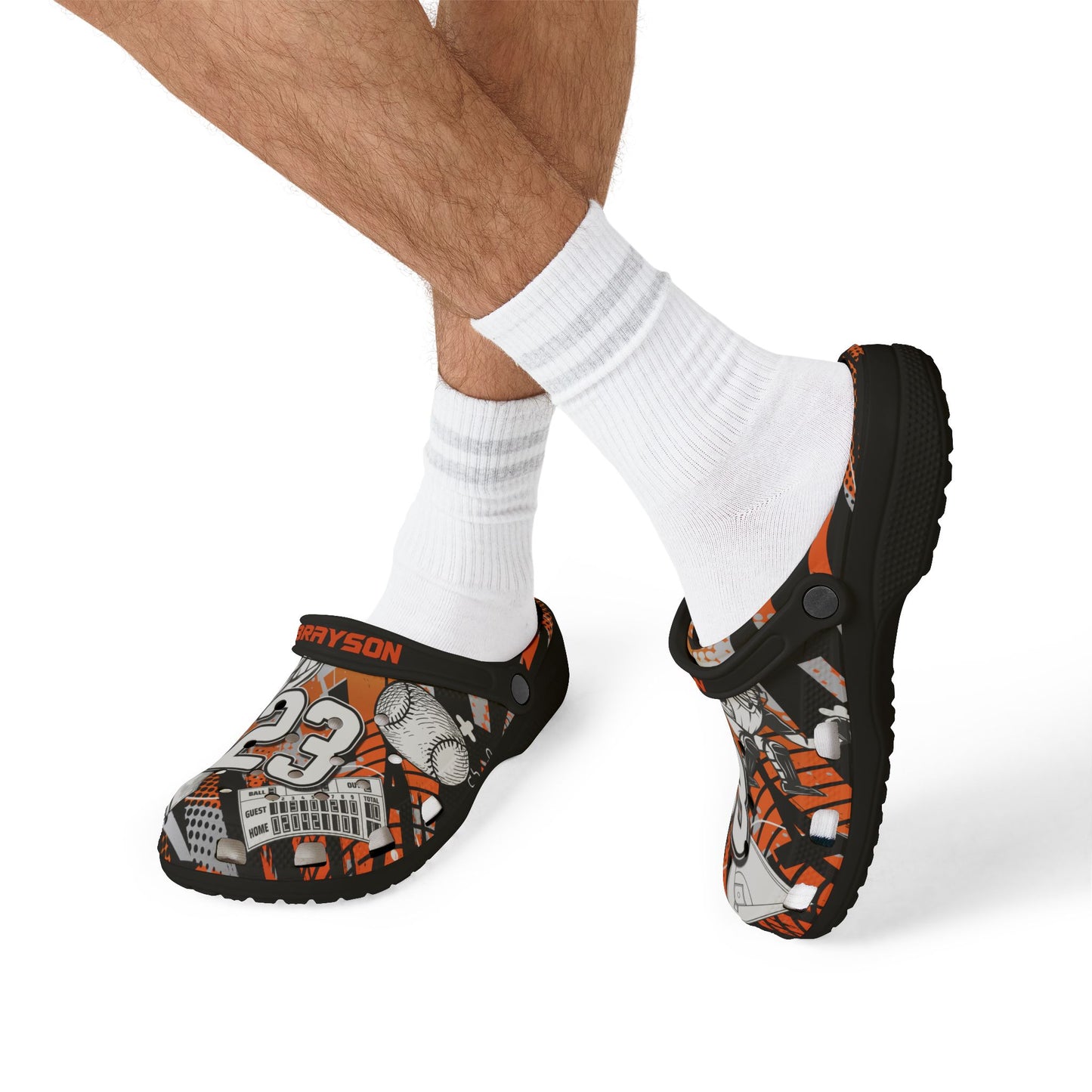 Personalized Custom Orange Velocity Child and Adult Baseball Clogs Shoes