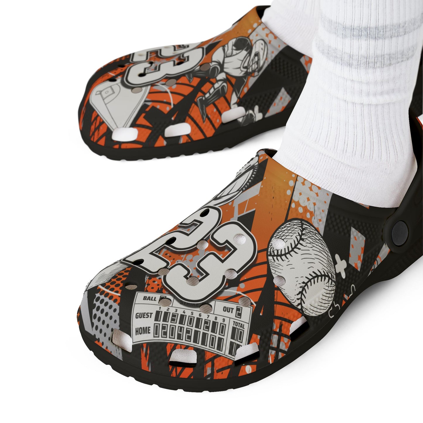 Personalized Custom Orange Velocity Child and Adult Baseball Clogs Shoes