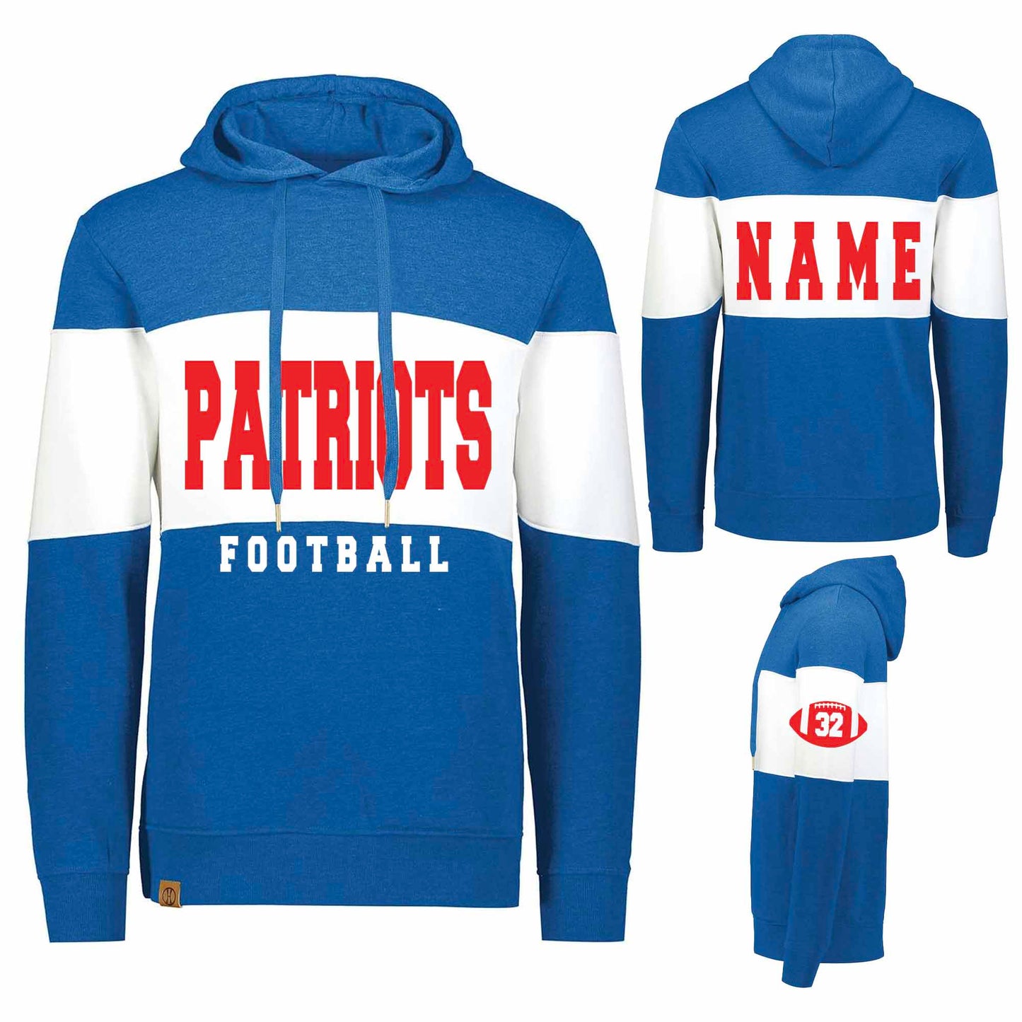 Patriots Football Design Royal All-American Fleece Colorlbock Hoodie Sweatshirt by Holloway - 229563
