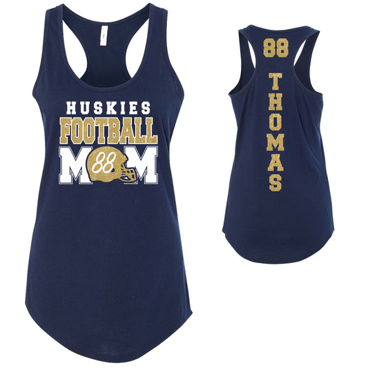 Custom Football Mom Glitter Design Next Level Fitted Racerback Tank Top - 10.1533