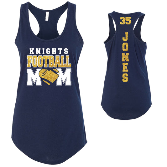 Custom Football Mom Glitter Design Next Level Fitted Racerback Tank Top - 10.1533