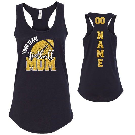 Custom Football Mom Glitter Design Next Level Fitted Racerback Tank Top - 4.1533