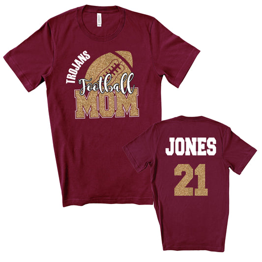 Football Mom Personalized Glitter Design Unisex Soft Bella + Canvas Jersey T Shirt - 3001