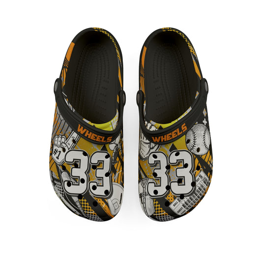 Personalized Custom Gold Velocity Child and Adult Baseball Clogs Shoes